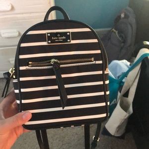 Kate spade black and white stripe mini backpack